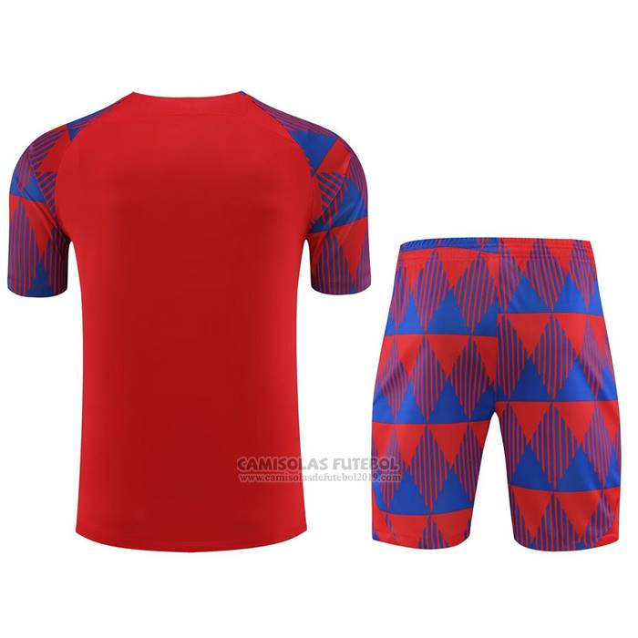 Fato de Treino Barcelona Manga Curta 2023-2024 Vermelho - Calcas Curta